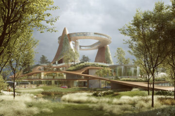 Noa* Proposes Organic Floating Library Flanked By A Pair Of Hilly Structures Over Porta Vittoria Park