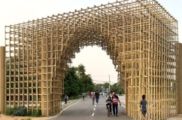 Architecture’s vaulted bamboo lattice gate in faridabad honors north-eastern indian states