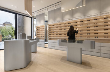 Angular geometries sculpt dynamic eyewear store’s interior by design i.o architects in india